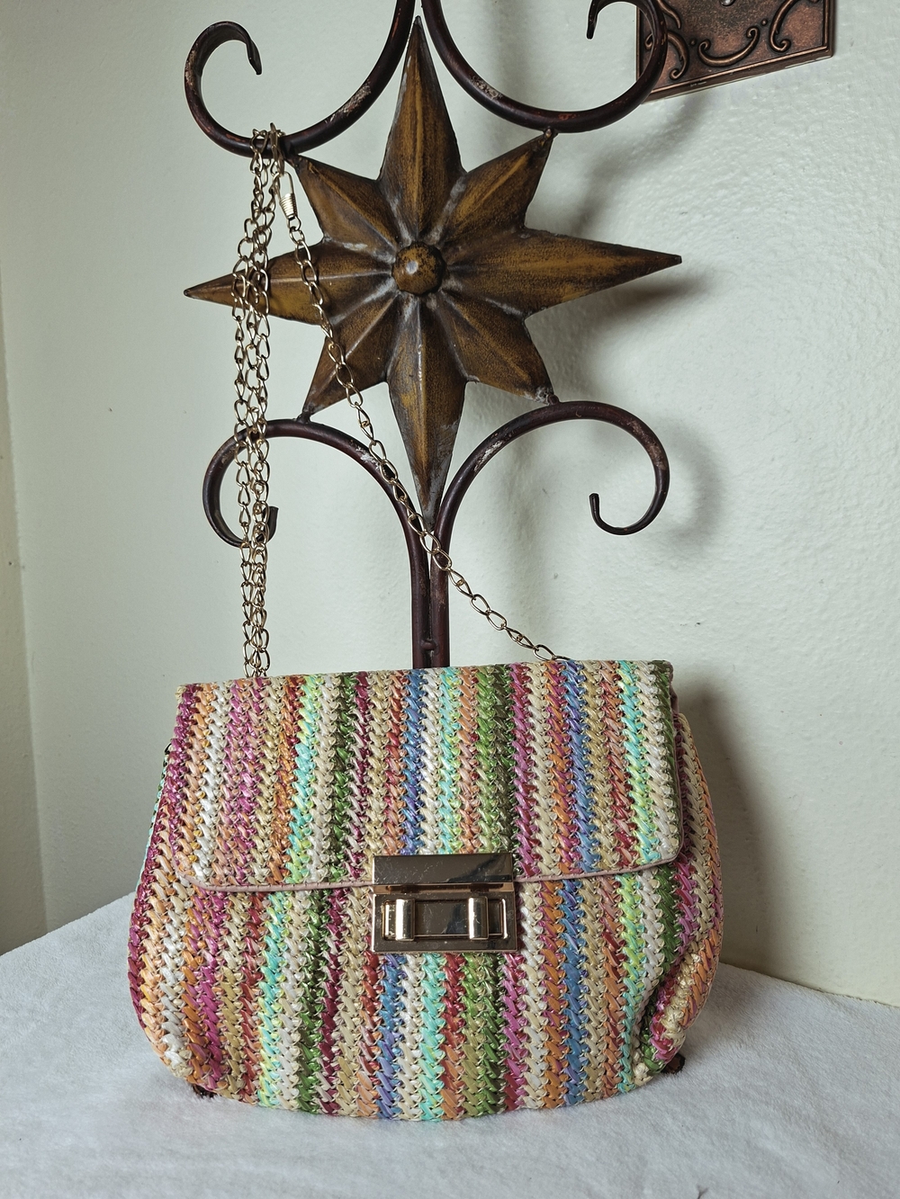 Woven Multicolor Chain-Shoulder Crossbody Bag